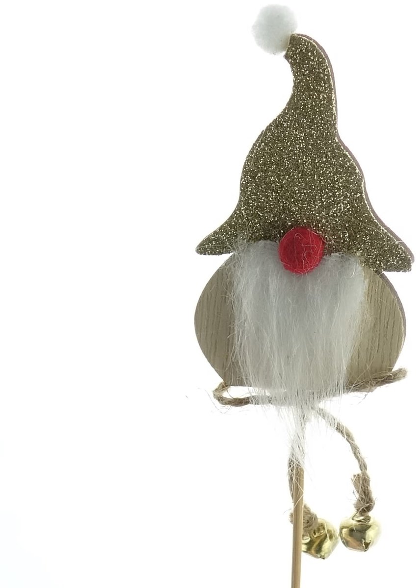 Scheulen Kerststeker Kabouter Goud Belletje Glitterhoed 8 cm - Hout