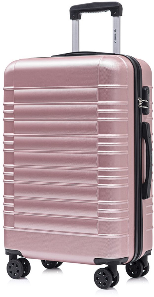 YONSLY Handbagage Koffer - 66cm - 66 L - Cijferslot- 360° Draaibare Wielen - Trolley- 66 x 43 x 26 cm - Roségoud