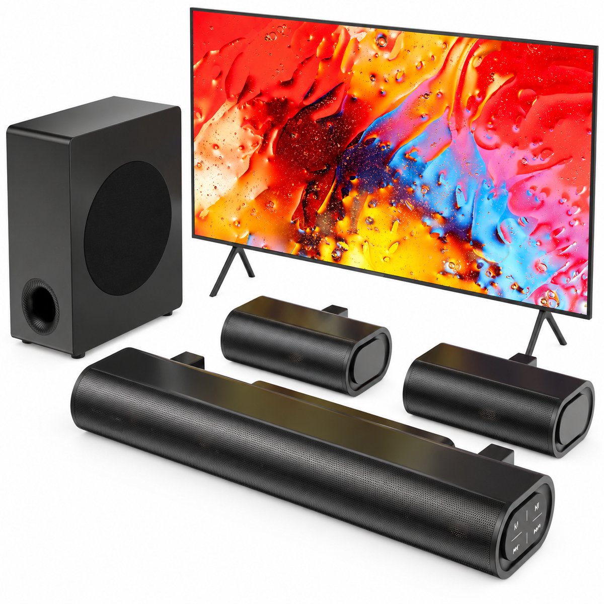 5.1 Soundbar met subwoofer 380W Dolby Atmos surround geluidssysteem met achterspeakers HDMI eARC Bluetooth