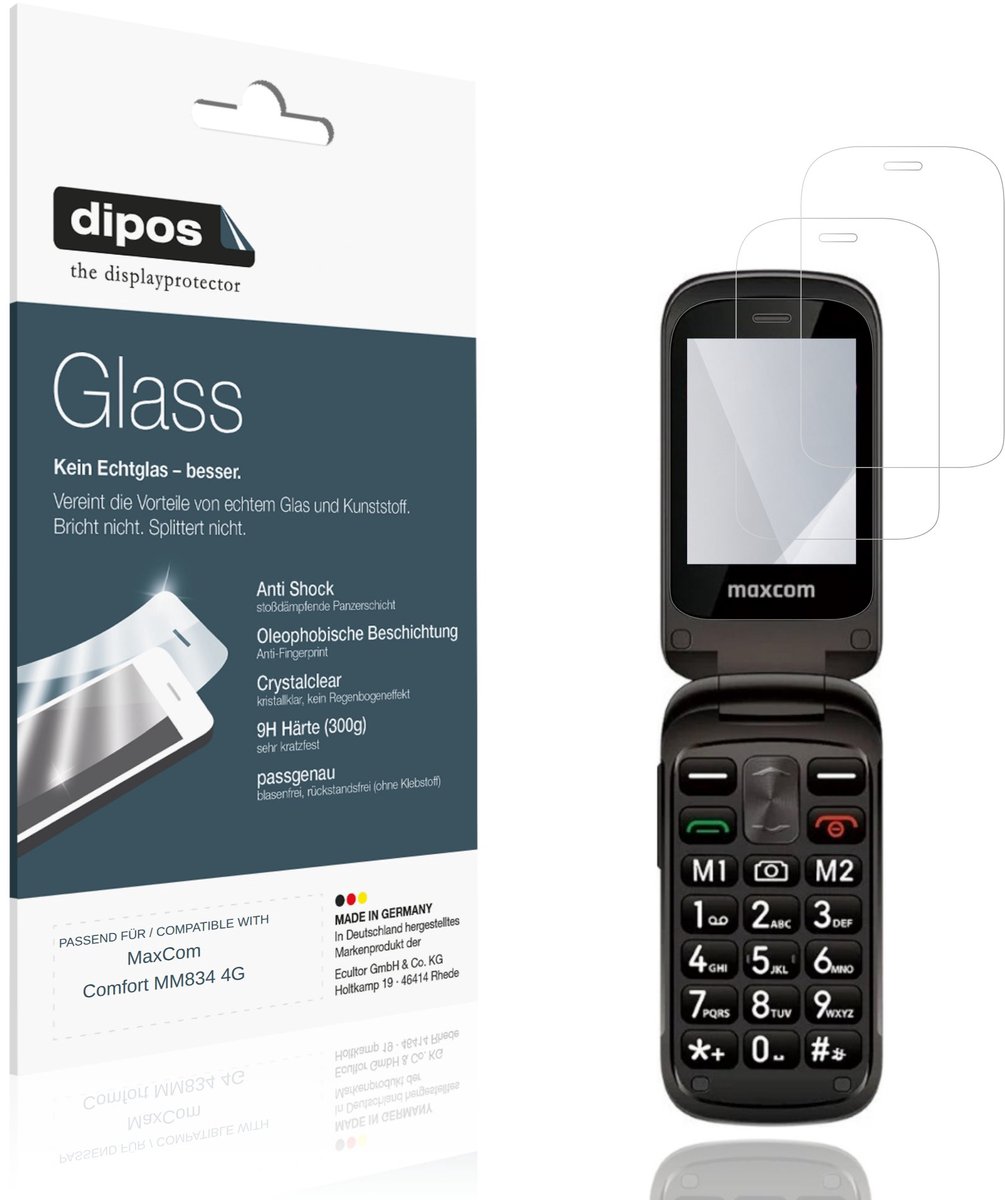 dipos – 2x Pantserfolie geschikt voor MaxCom Comfort MM834 4G | 9H Screenprotector