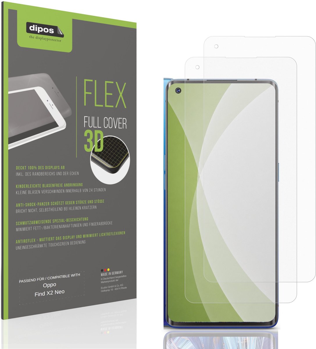 dipos FLEX – 2x Matte Screenprotector geschikt voor Oppo Find X2 Neo | Volledige Schermbescherming | Case-Friendly