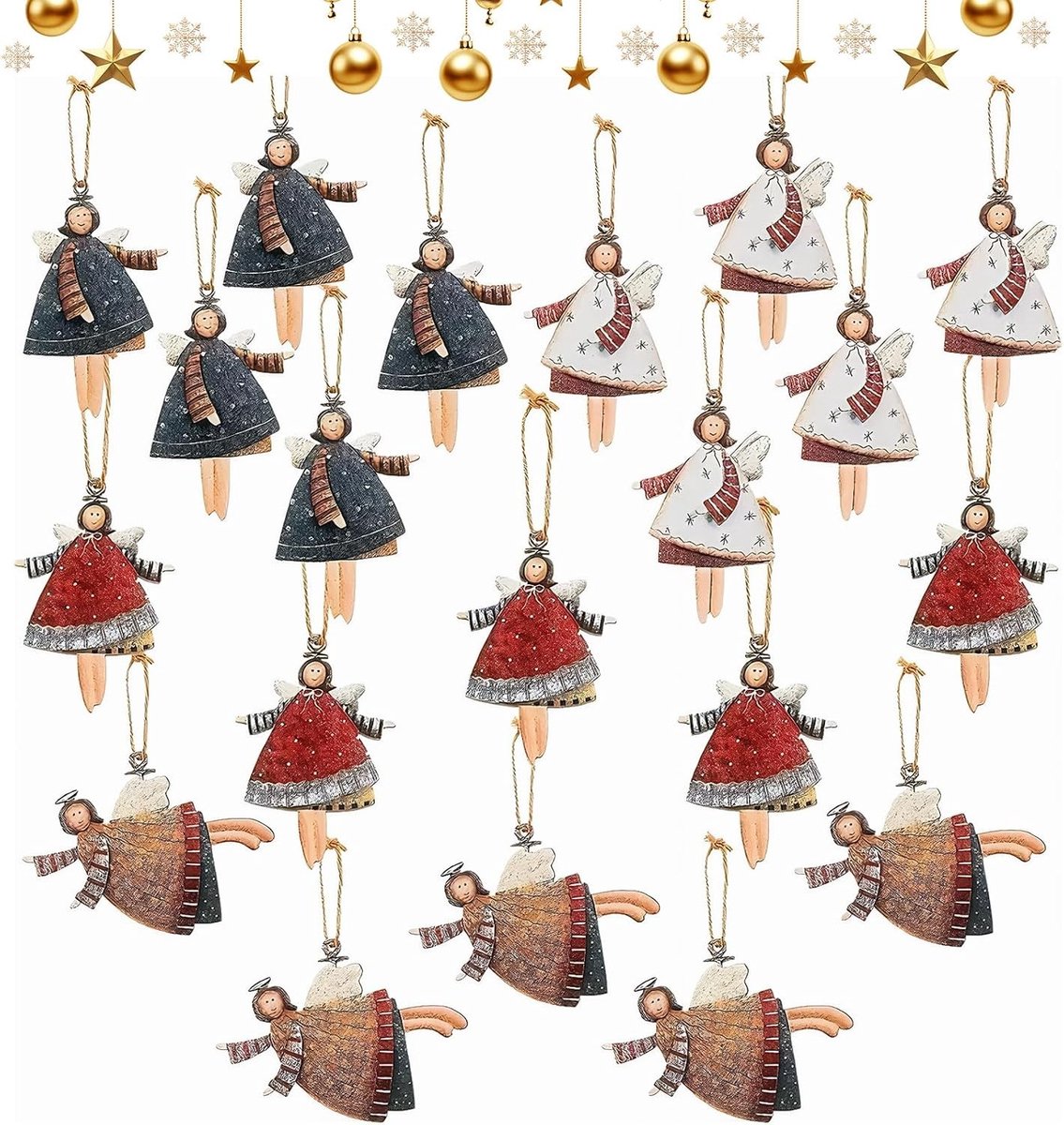 Set van 20 Kleine Engel Hangers voor Kerstdecoratie, Houten Beschermengel, Boomdecoratie, Adventskalender, Gelukssymbool en Feestelijke Versiering