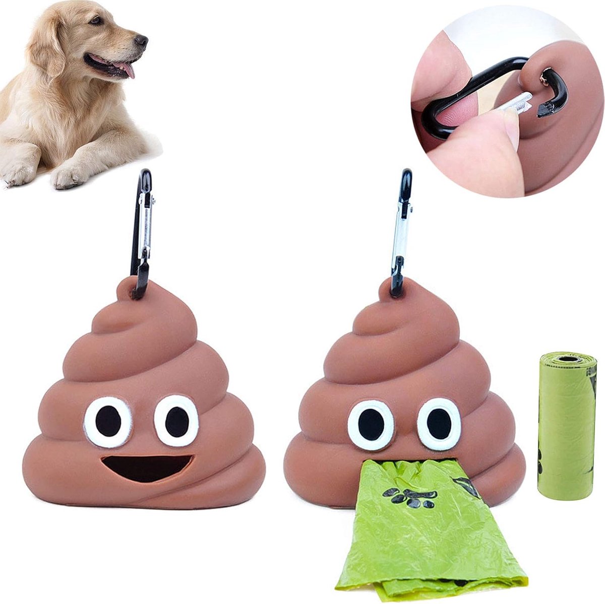 SnelShoppen - Pet Waste Bag Dispenser - Dog Poop Bag Holder - Leakproof Silicone Poop Bag Dispenser - 2 Stuks - Herbruikbaar en Milieuvriendelijk - In