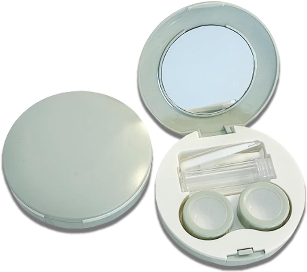 Contactlenshouder set - 2-pack groen - met spiegel en pincet - handig voor onderweg - ShopVlot