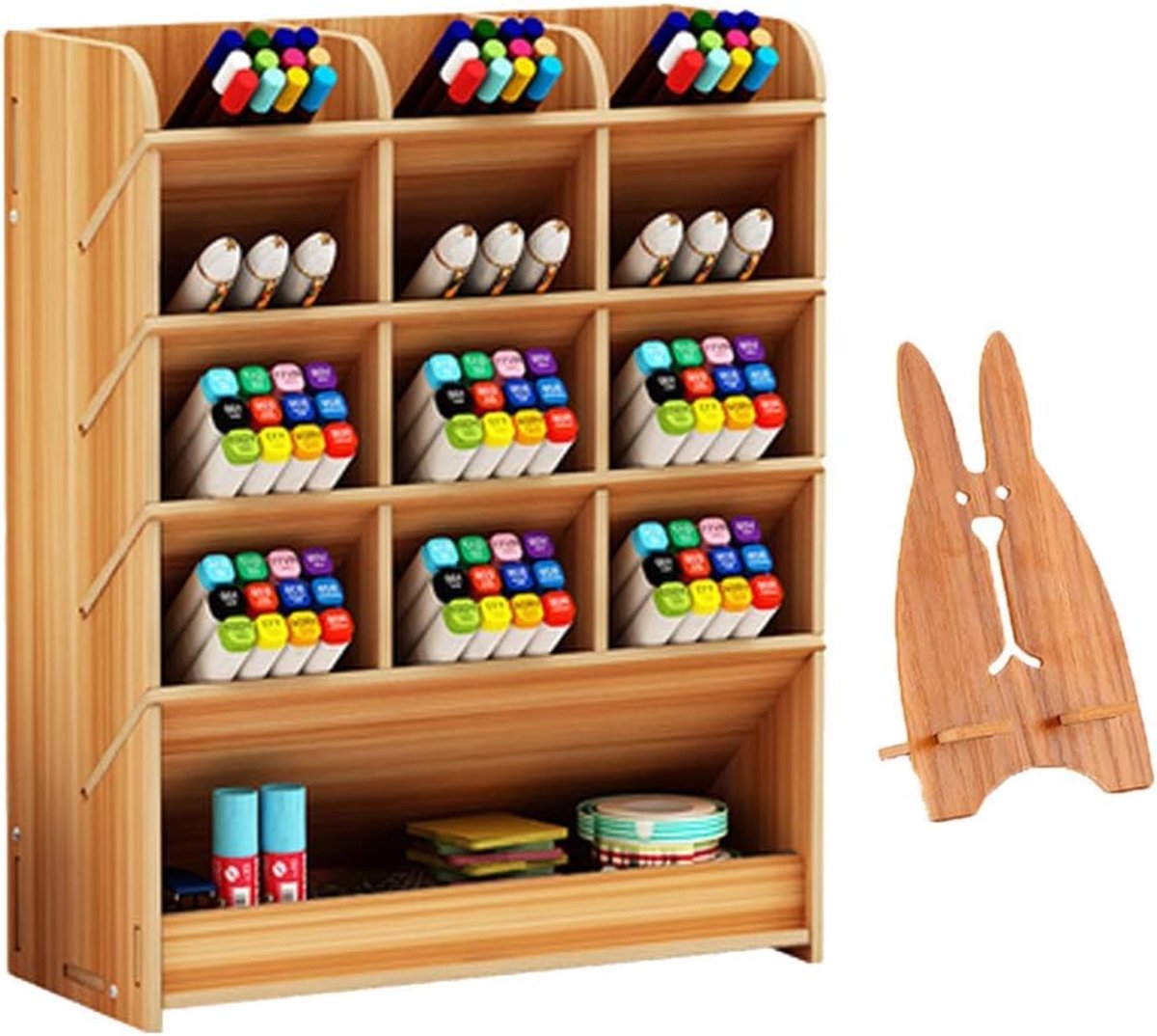 SnelShoppen - Houten Bureau Organizer Multifunctionele Desktop Stationery Pennenhouder voor Thuis en Kantoor met Lade - Schoolbenodigdheden Opbergdoos
