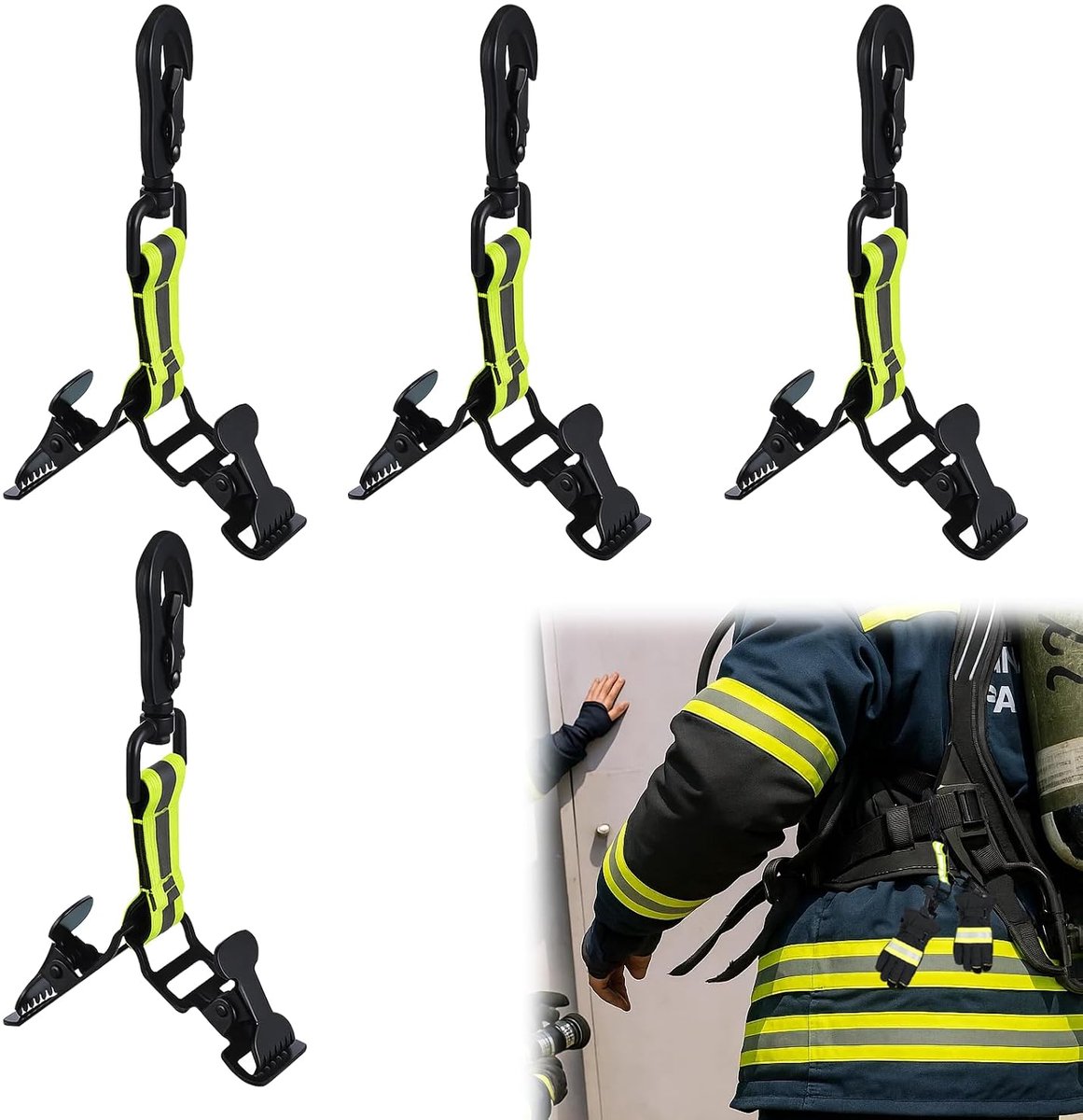 4 stuks handschoenhouders brandweer, brandweerhandschoenen, dubbele clip, handschoenhouder met metalen karabijnhaken - ShopVlot