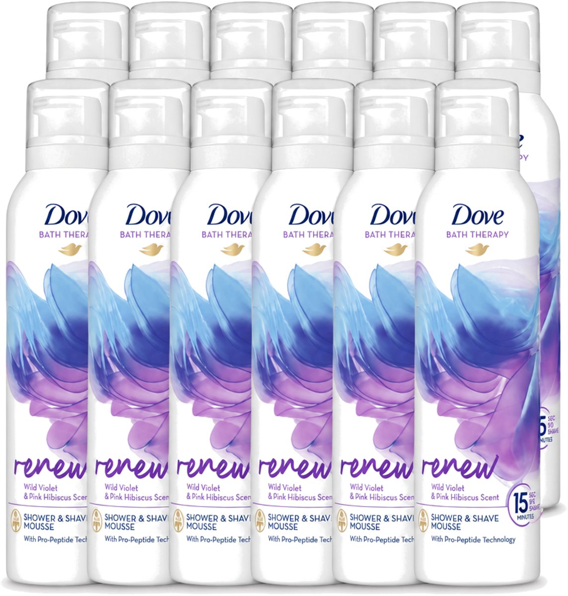 12 x Dove – Douche- & Scheerschuim – Bath Therapy Renew – 200 ml - Voordeelverpakking - 12 stuks