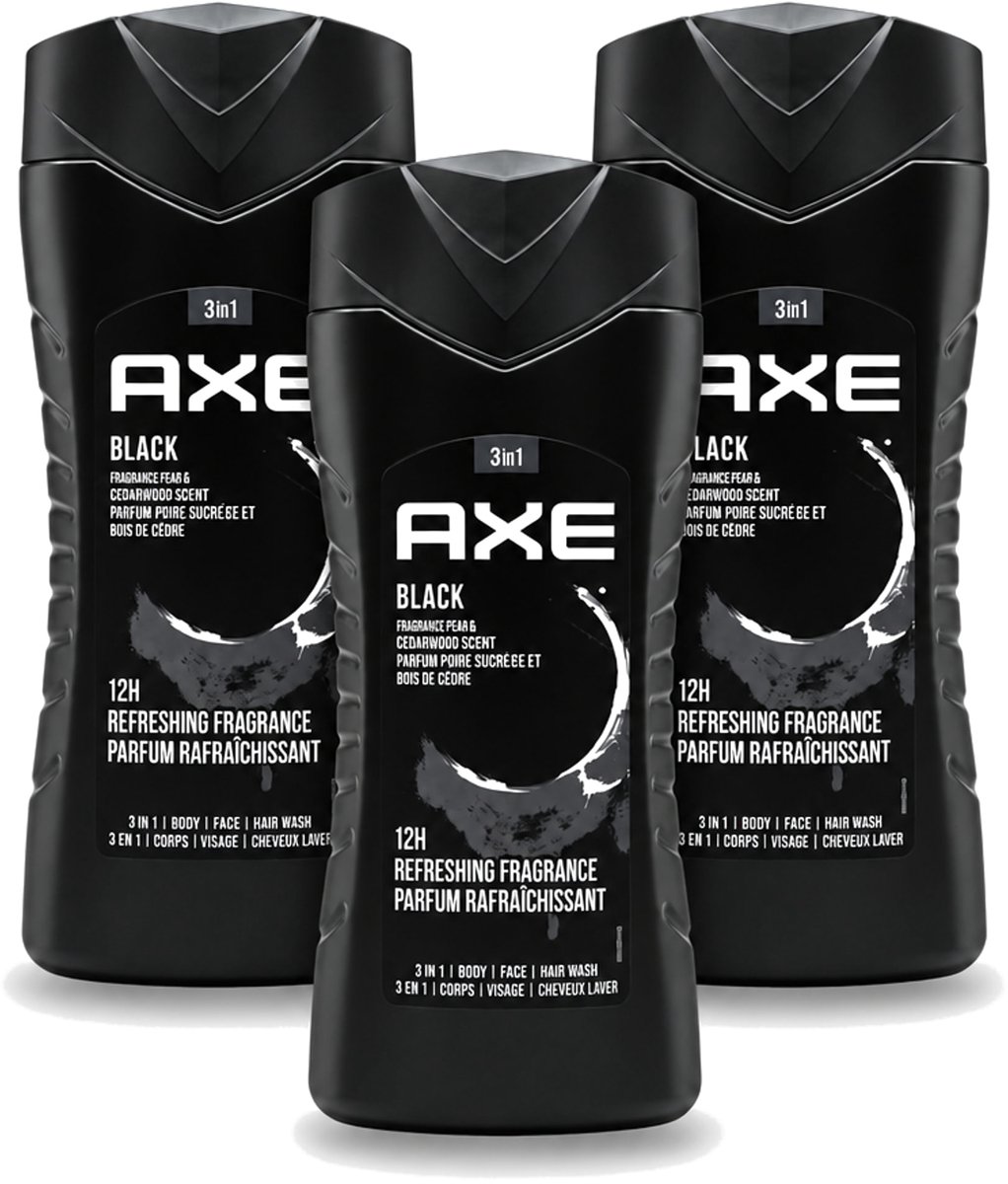 3 x Axe – Douchegel – Black – Houtachtig & Fris - 250 ml - Voordeelverpakking - 3 stuks
