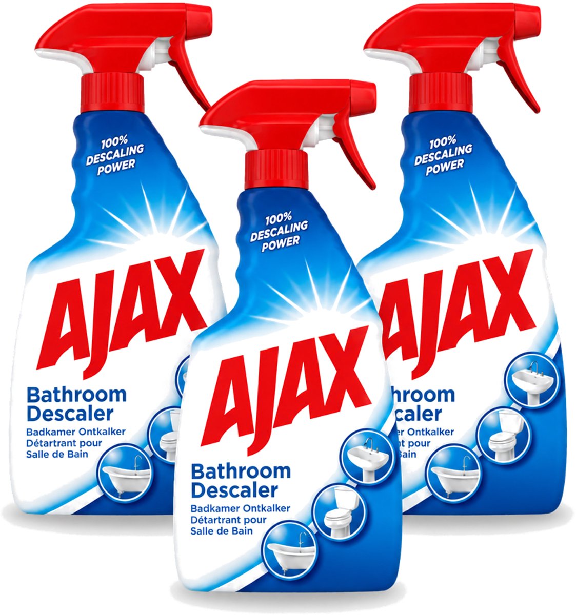 3 x Ajax - Badkamer Ontkalker Spray - Verwijdert Hardnekkig Kalk - 750 ml - Voordeelverpakking - 3 stuks