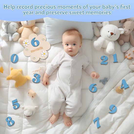 Milestone Maps, DIY Milestone Cards, Baby Wood, Flower Style Baby Milestone Photo Props, for 0-12 Months Toddlers - ShopVlot — afbeelding 2