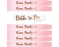 YAAVAAW JGA Sash Set Bride Expecting Sash White & 6 x Team Bride Sash Pink, JGA Sashes Accessories Wedding Bride and Team Bride Sashes for Bridal Show