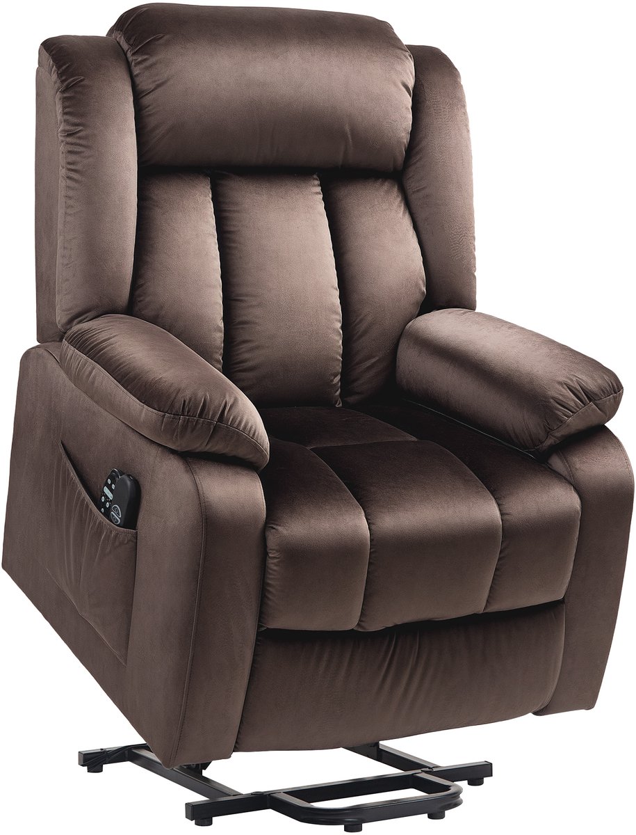 Homona Sta-opfauteuil met massagefunctie en lendenverwarming - Met 2 afstandsbedieningen en usb-poorten - 88 x 95 x 106 cm - Bruin
