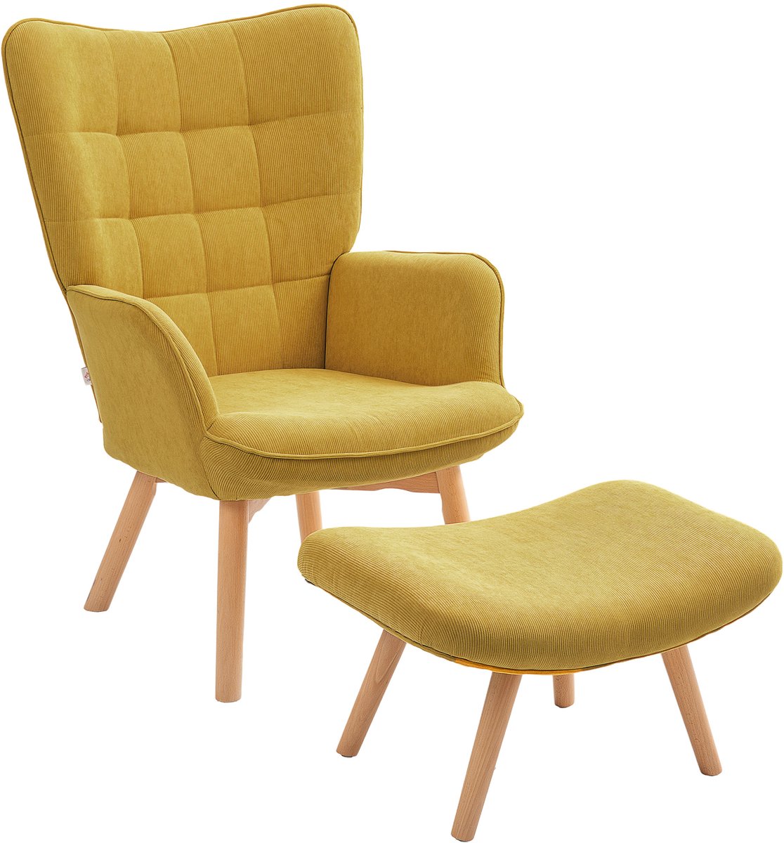 Homona Relaxfauteuil met hocker - Cord-optiek - Met houten poten en stalen frame - 72 x 80 x 101 cm - Oranje