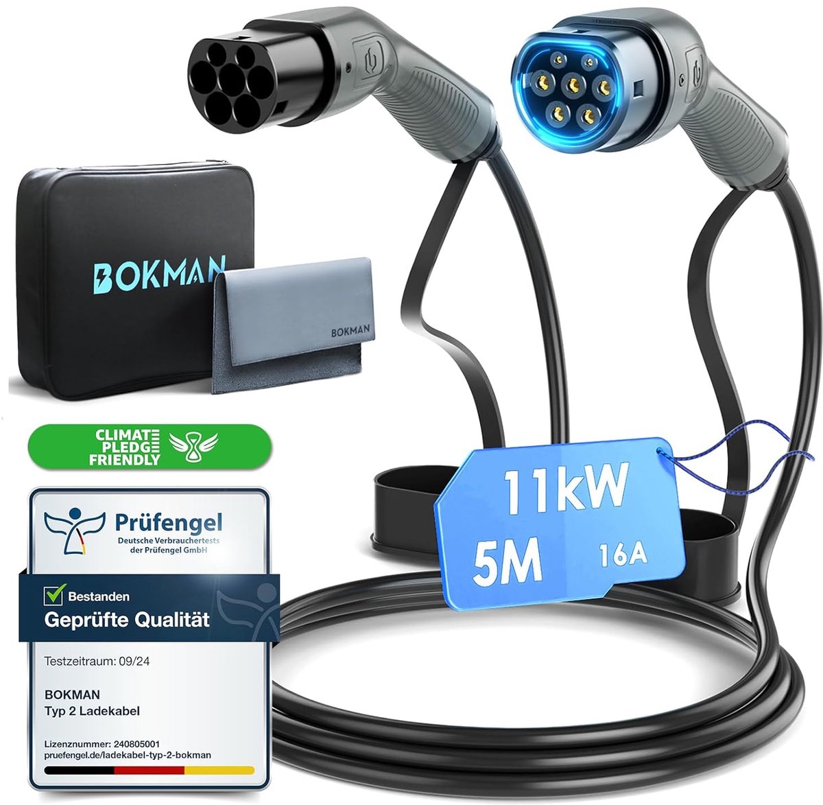 SnelShoppen - Type 2 Oplaadkabel 11 kW / 16A / 3 Fase / 5M - Elektrische Auto Oplaadkabel voor EV & PHEV - Snelladen voor Thuis en onderweg