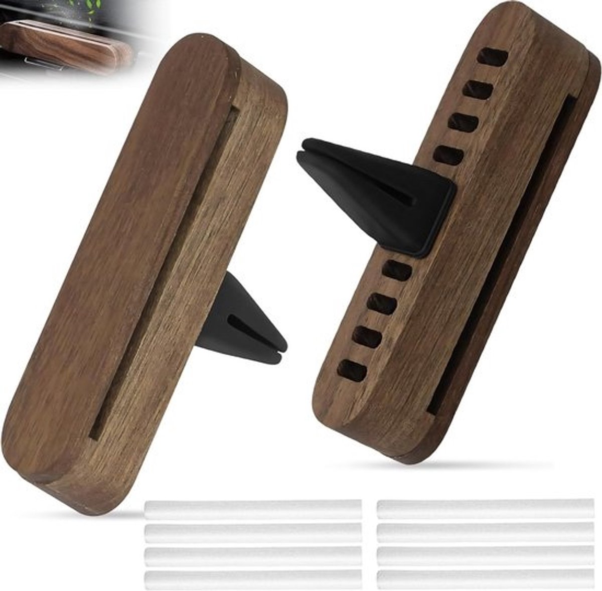 Geurdispenser voor de Auto van Hout met 8 Navulpads - Luchtverfrisser en Aromatherapie-accessoire
