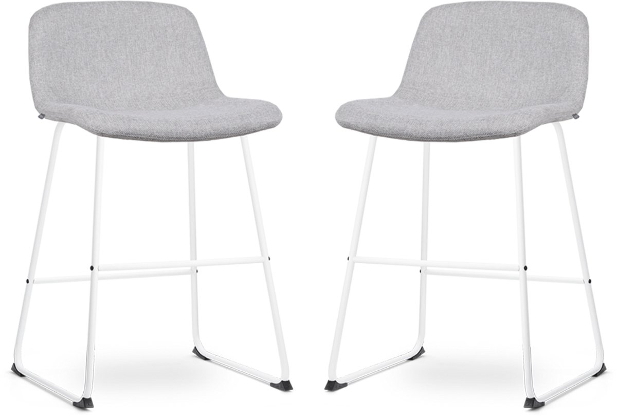 Nolon Nino-Mats Barkrukken Set van 2 Lichtgrijs - Wit Onderstel - Zithoogte 65 cm - Stof - Voor Kookeiland
