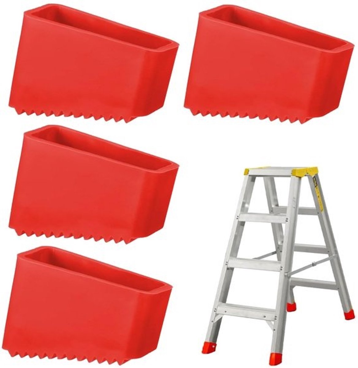 Pack van 4 - 50 x 20 mm laddervoeten - Rubberen voeten voor ladders - Rubberprintvoeten - Ladderbeschermhoezen - Antislip laddervoetbedekking - Universele laddervoeten