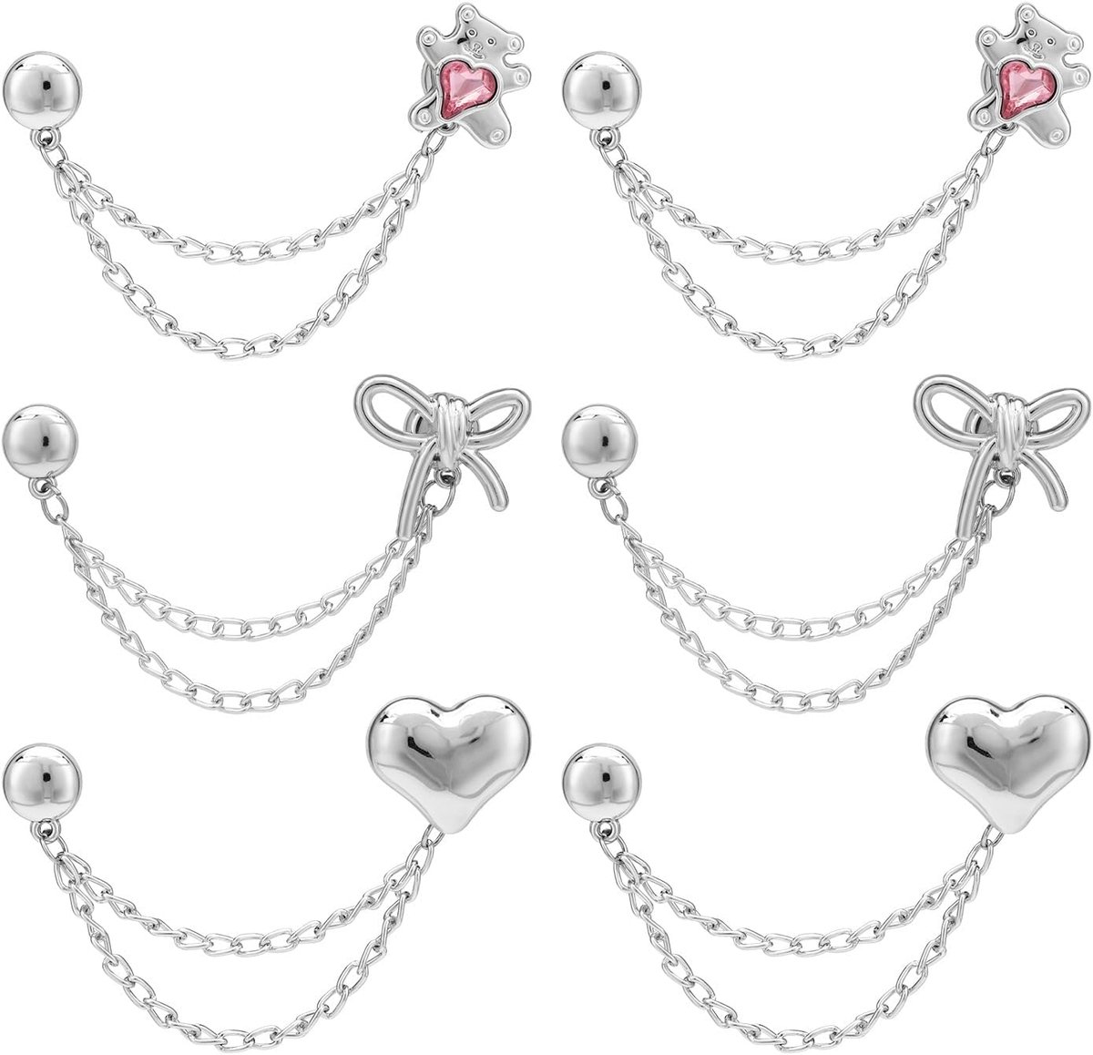 Lasuroa 6st Magnetische Kledingclips met Ketting (Strik, Hart, Beer)