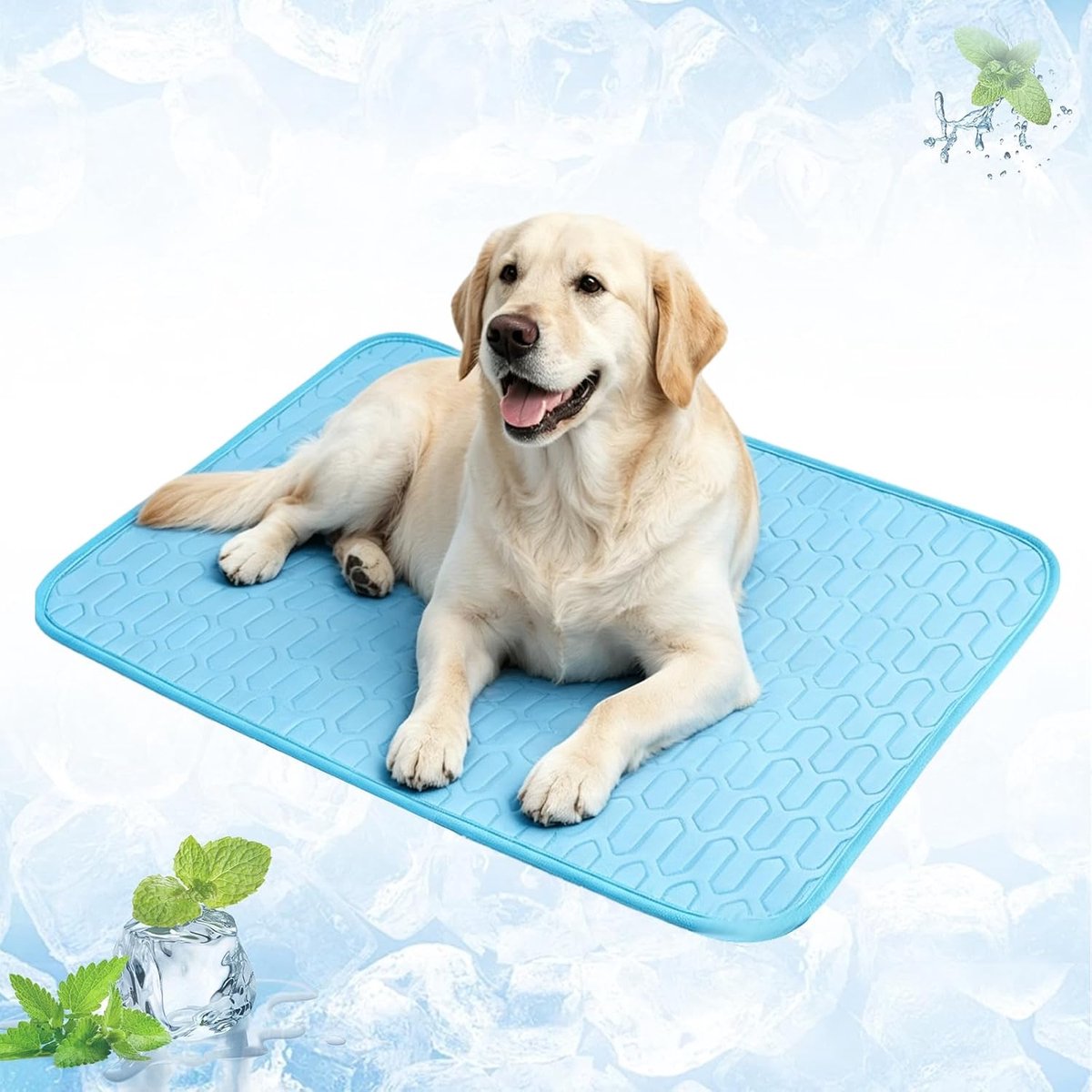 Koelmat voor honden en katten, zelfkoelende hondenmat, wasbaar huisdierkoelbed, ademend koelkussen voor zomer, auto, transportbox, bank, opvouwbare koeldeken (blauw, M)