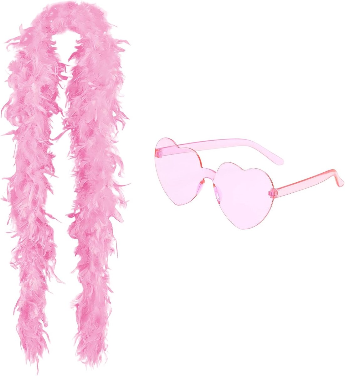 Veren, 2 m boa-veren, roze met bril, hart, frameloze, veren sjaal, decoratie voor dans, bruiloft, cosplay, Halloween, Kerstmis, carnaval