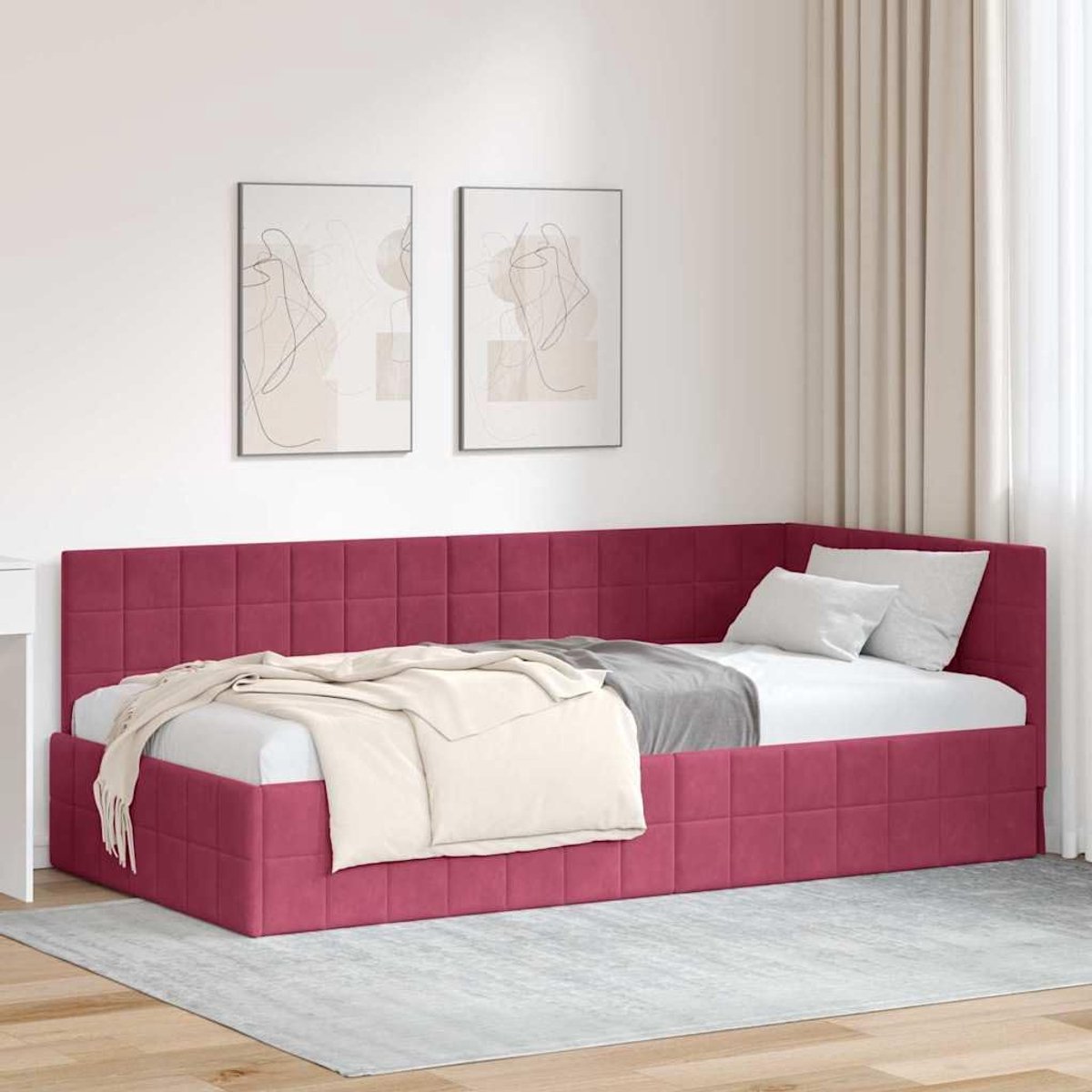 L vormig Hoekbedframe Wijnrood 100 x 200 cm