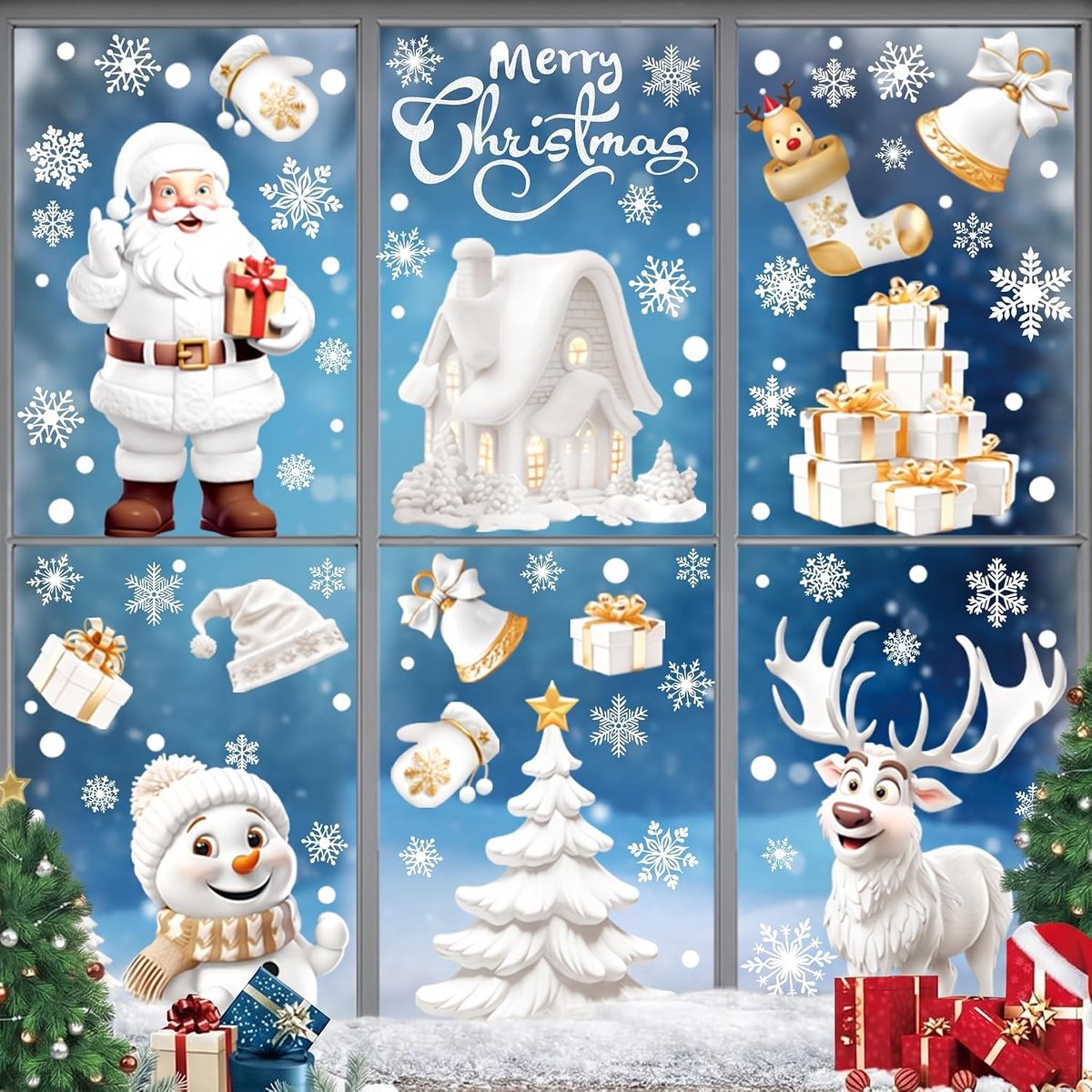9 vellen 190 stuks Raamafbeeldingen Kerstmis Zelfklevend, Kerstmis Raamafbeeldingen, Kerstdecoraties, Dubbelzijdige Herbruikbare Statisch Hechtende PVC Stickers, voor Glazen Ramen