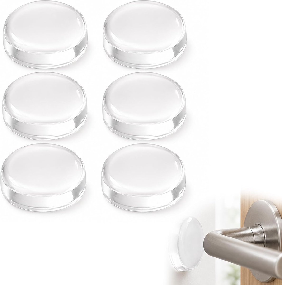 Subtiele deurbuffer, deurstopper, zelfklevend, transparant, 6 stuks