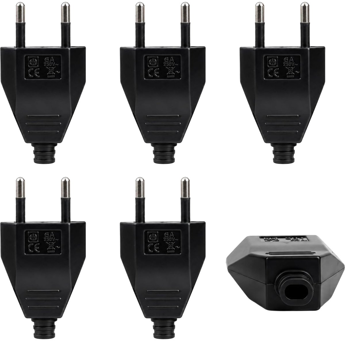 6 stuks platte stekker eurostekker 250 V 2,5 A, met schroevendraaier, platte stekker voor stekkerdoos, eurostekker, reservestekker voor huishoudelijke apparaten, lampen en kleine