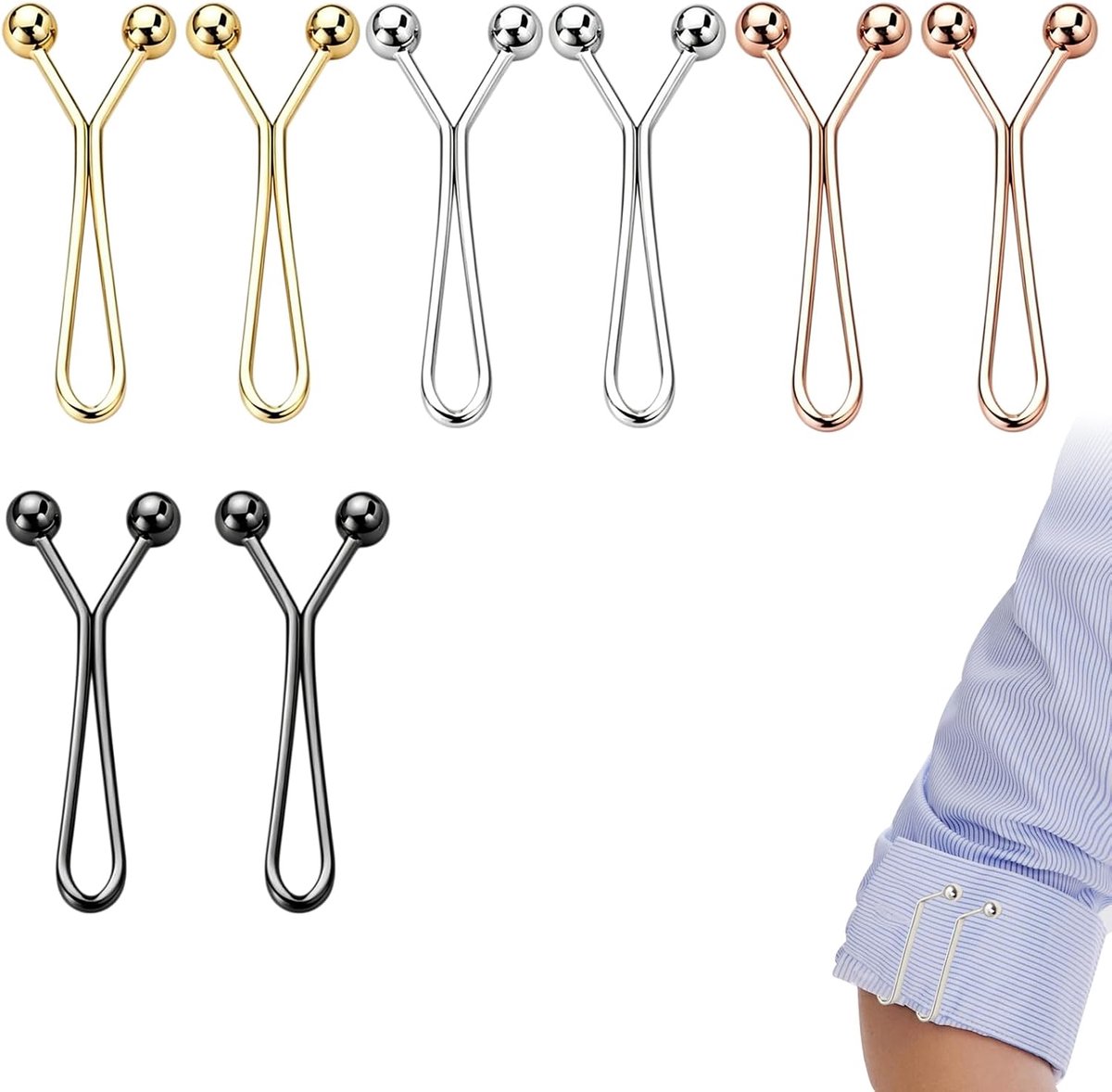 8x Broekriem Clips Zonder Naaien Verstelbaar Goud Zwart Zilver