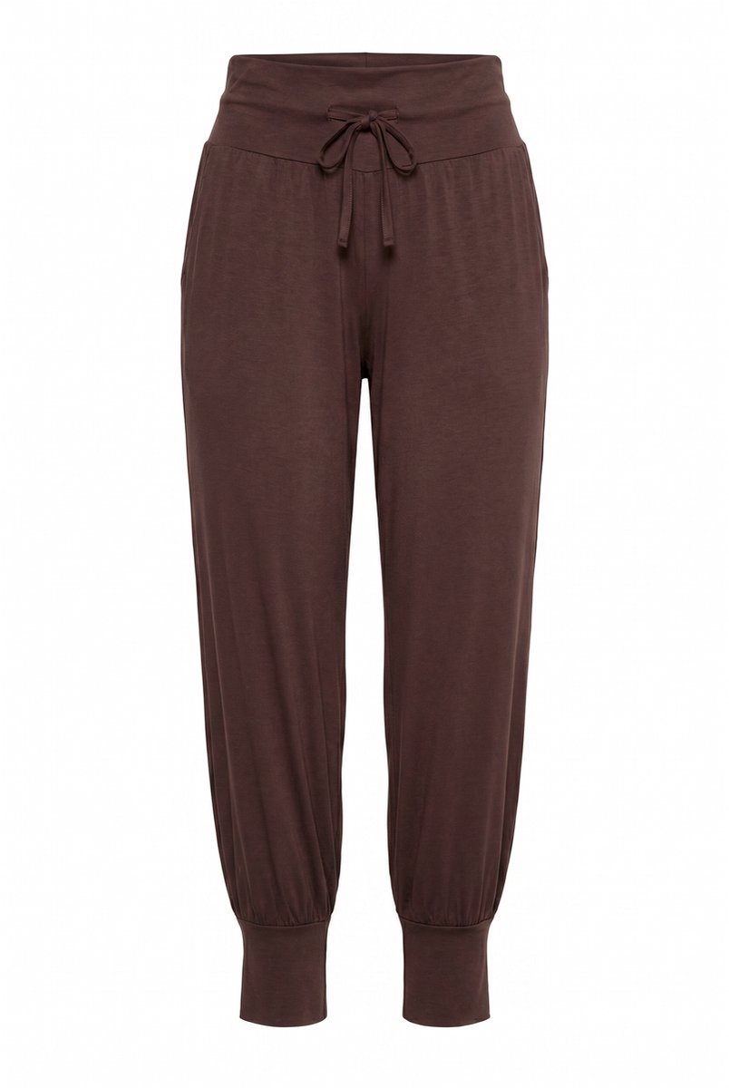 Ulla Popken - Dames - Yogabroek wijde pijpen elastische tailleband koord - Mahonie - Maat 54+