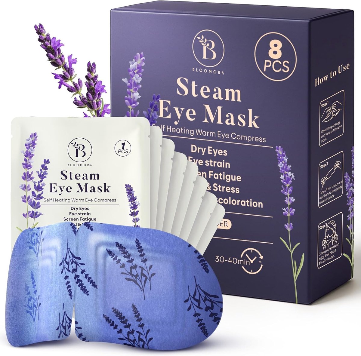 SnelShoppen - 8-pack verwarmd oogmasker - Stoomverwarmingsmasker voor ontspanning, droge ogen, wallen en vermoeidheid - Wegwerpbare zelfverwarmende ko