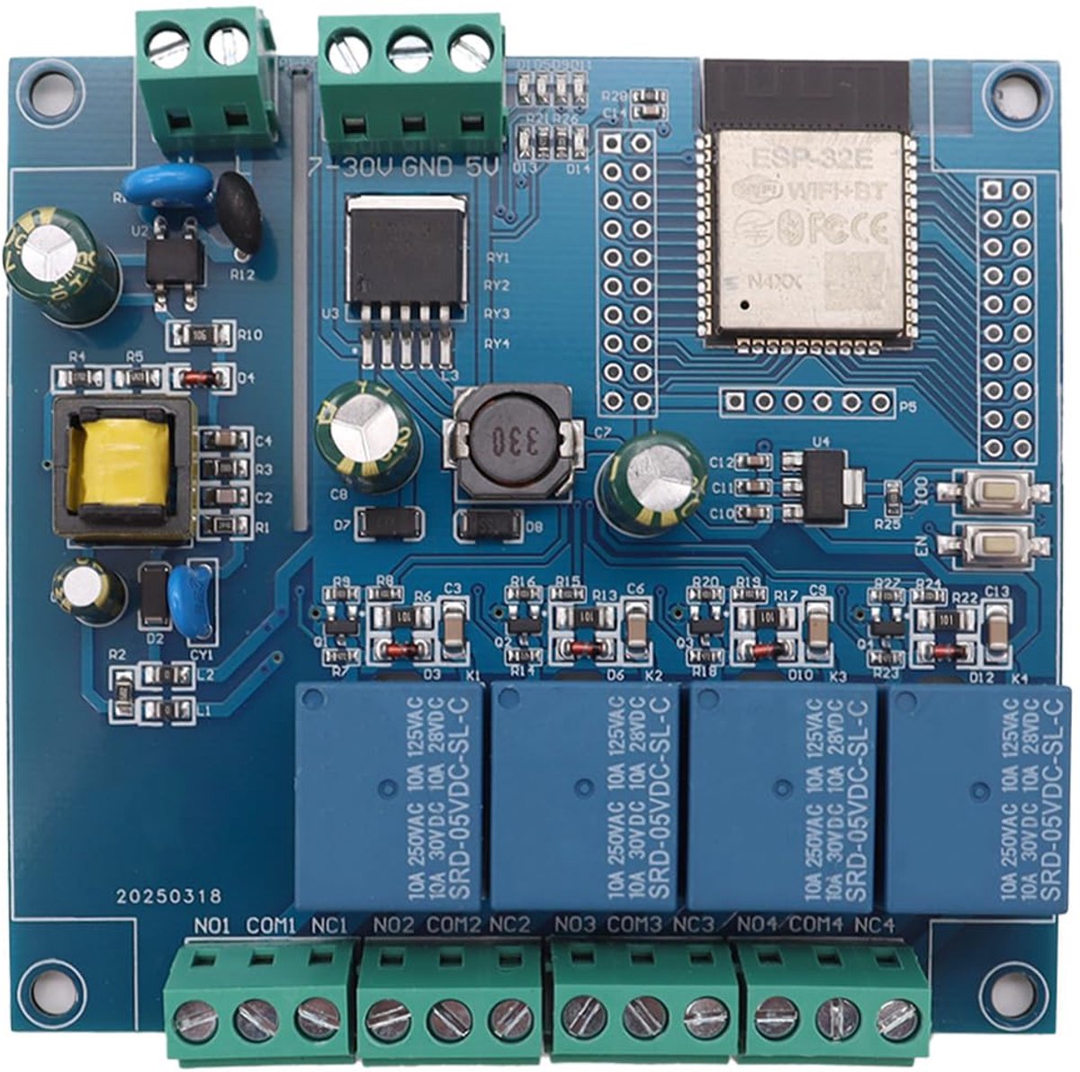 4 Kanaals relaismodule met WiFi/Bluetooth - ESP32-WROOM-32E - programmeerbaar - ShopVlot