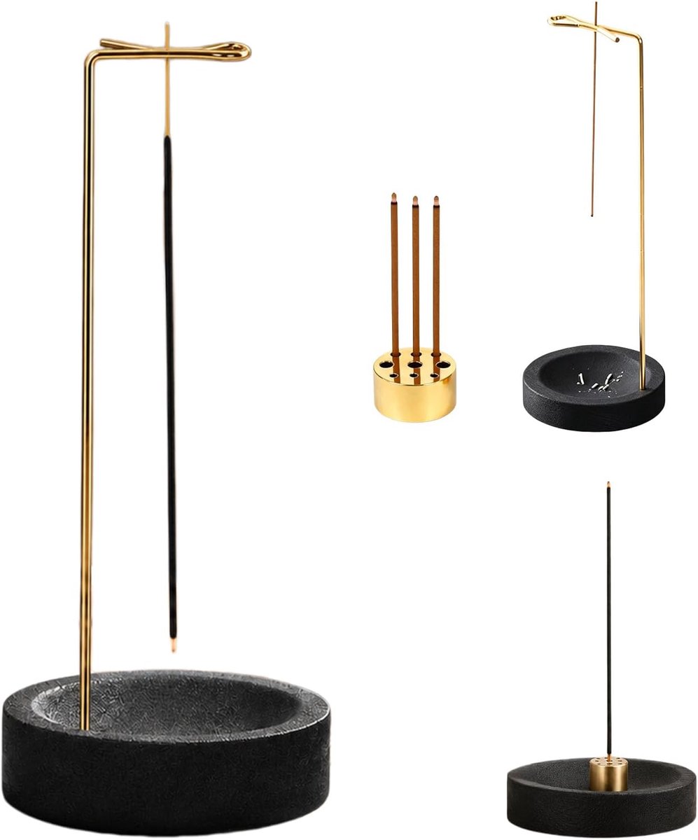 2-in-1 wierookstokjeshouder, 9 gaten, wierookbrander - 2-in-1 voor stokjes en kegels, 9 gaten, walnoothout met koper - ShopVlot