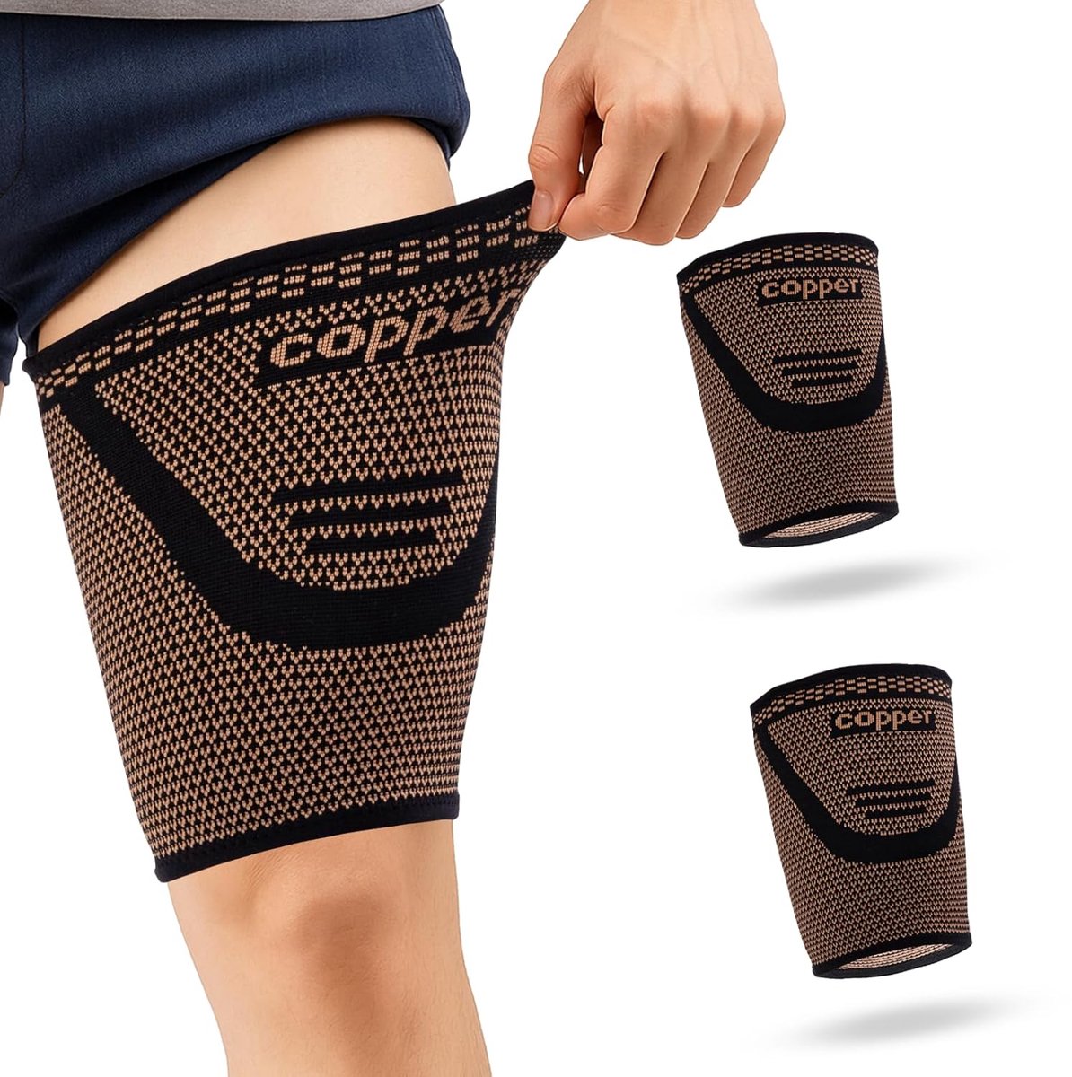 1 Pair Copper Thigh Bandages, Elasticity, Thigh Compression Stabilizer, Thigh Bandage for Thigh Muscles, Quadriceps - ShopVlot