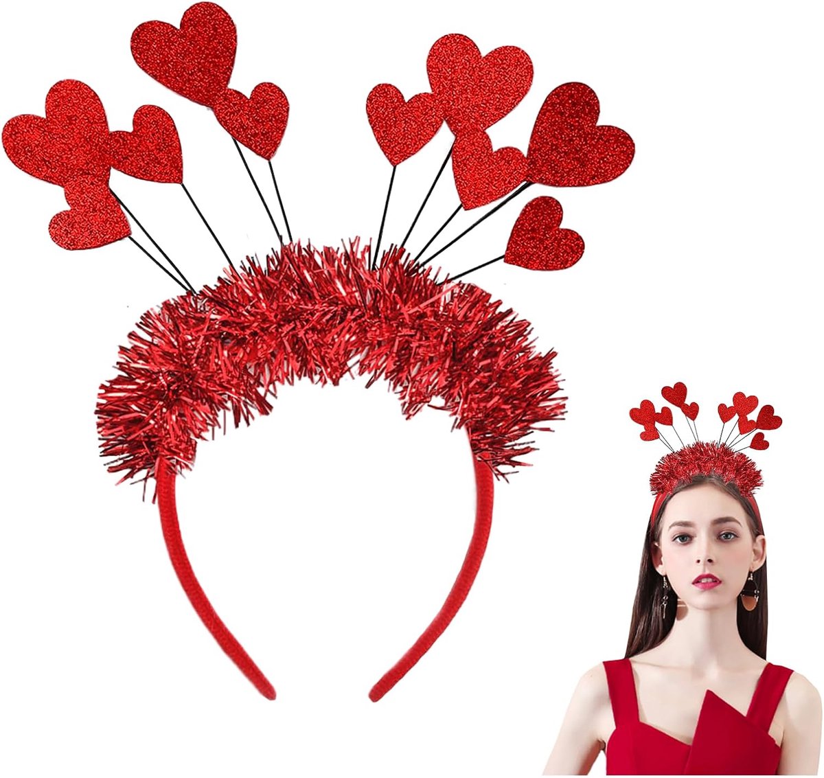 Heart Hairband Headdress Hearts Red Amor Hairband Red Women's Amor Costume Accessories Cupid Costume Heart Photo Props - ShopVlot