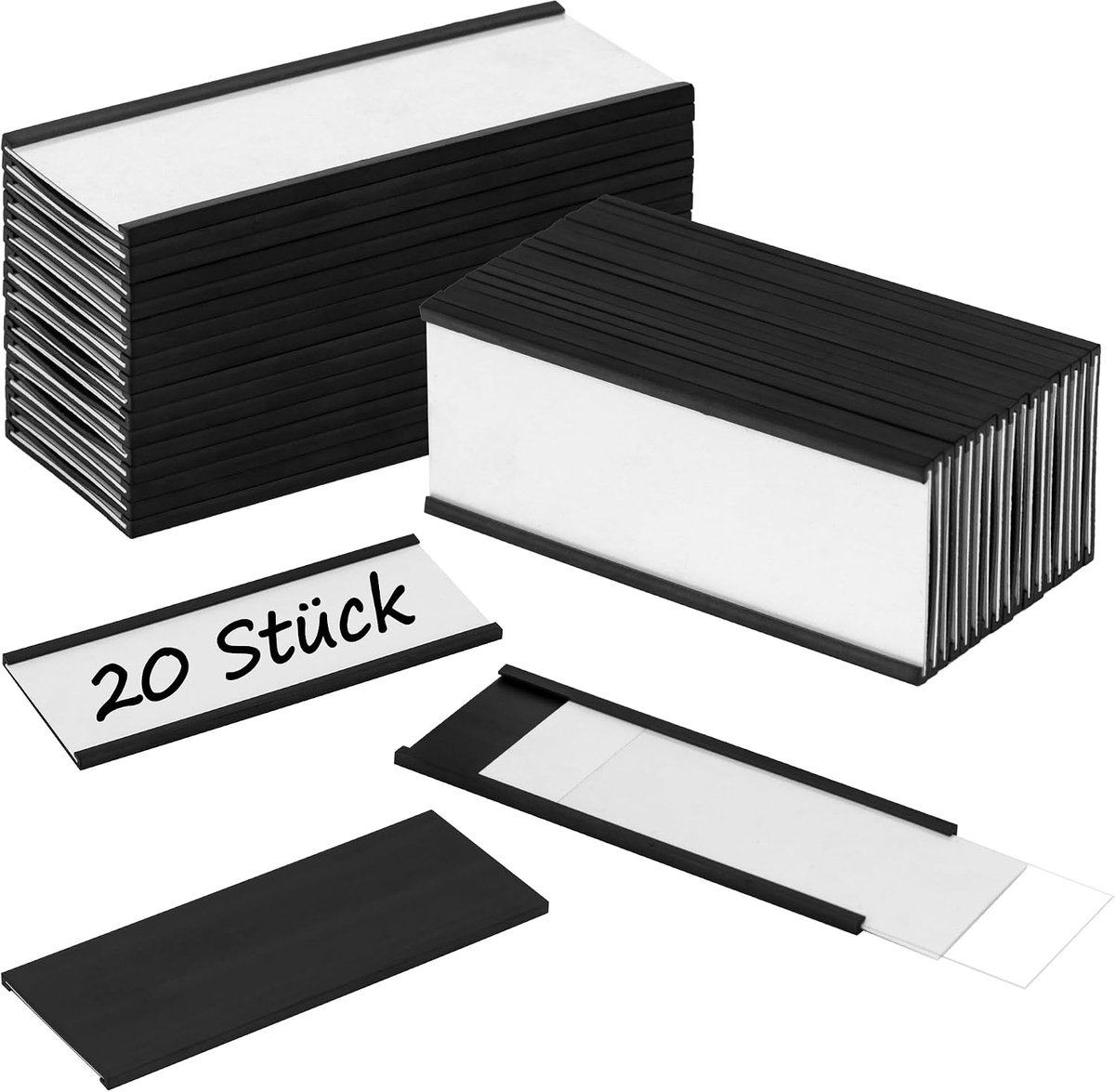 Meetory Magnetic Labels, 100 mm x 40 mm, 20 Pcs C Profile Label Carriers, Magnetic Boards with Paper Insert and - ShopVlot