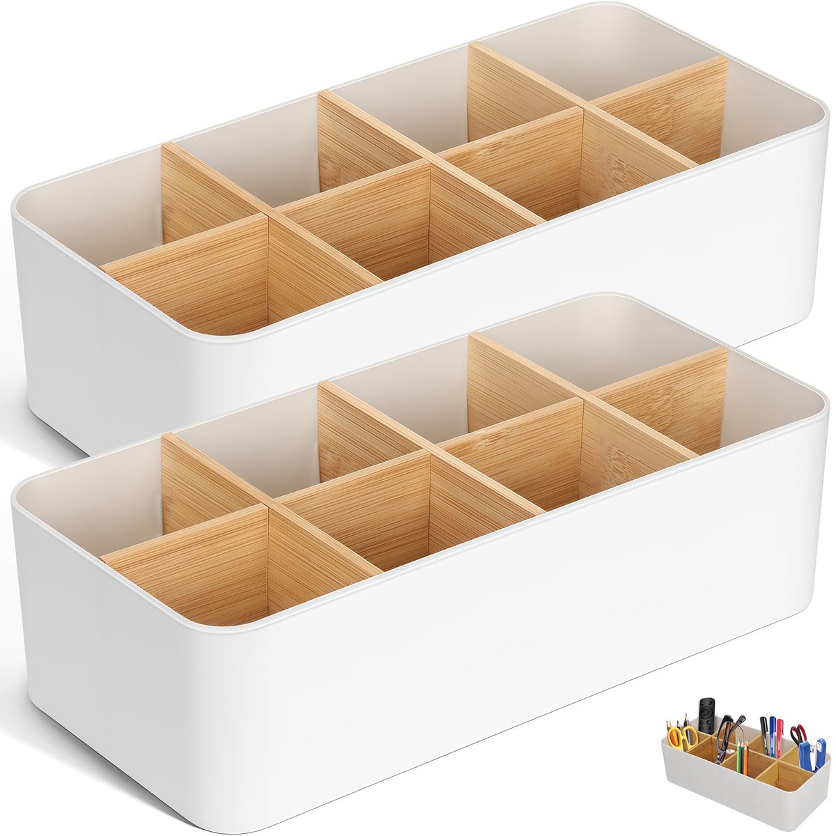 Bureau-organizer set van 2 - wit bamboe - pennenhouder en controller-organizer - maximaliseer je werkruimte - ShopVlot