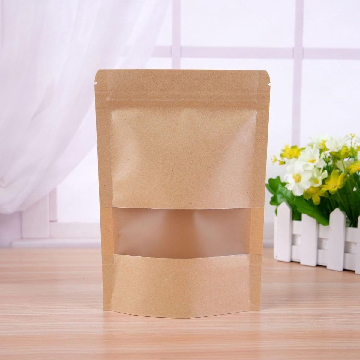 Kraft papieren zakken 10 x 15 cm - met kijkvenster - hersluitbaar - ideaal voor snacks - SnelShoppen