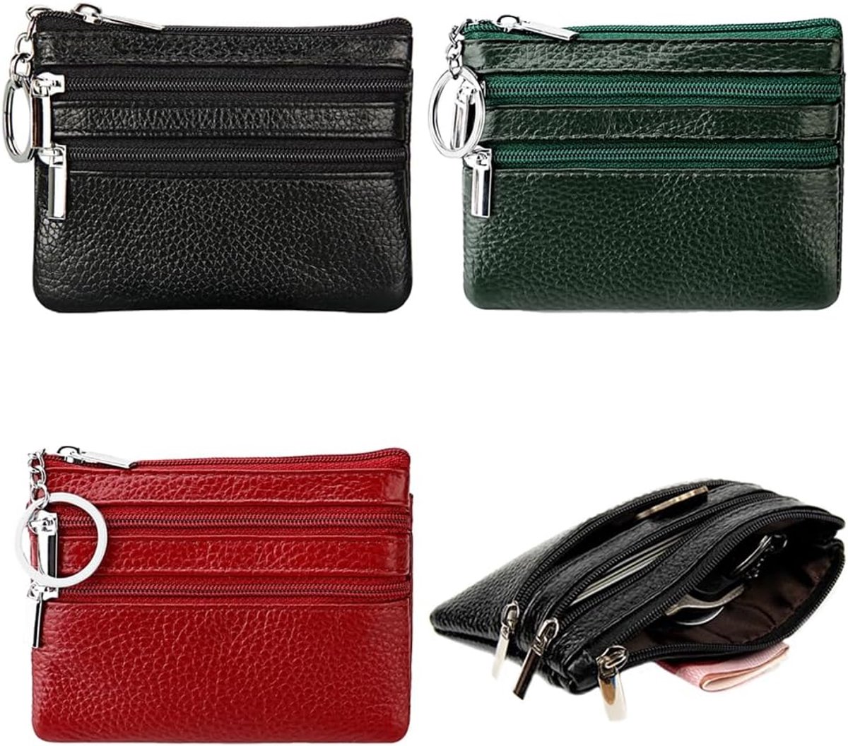 Portemonnee met sleutelhanger set - 3 stuks - leer - compact en stijlvol voor creditcards - ShopVlot