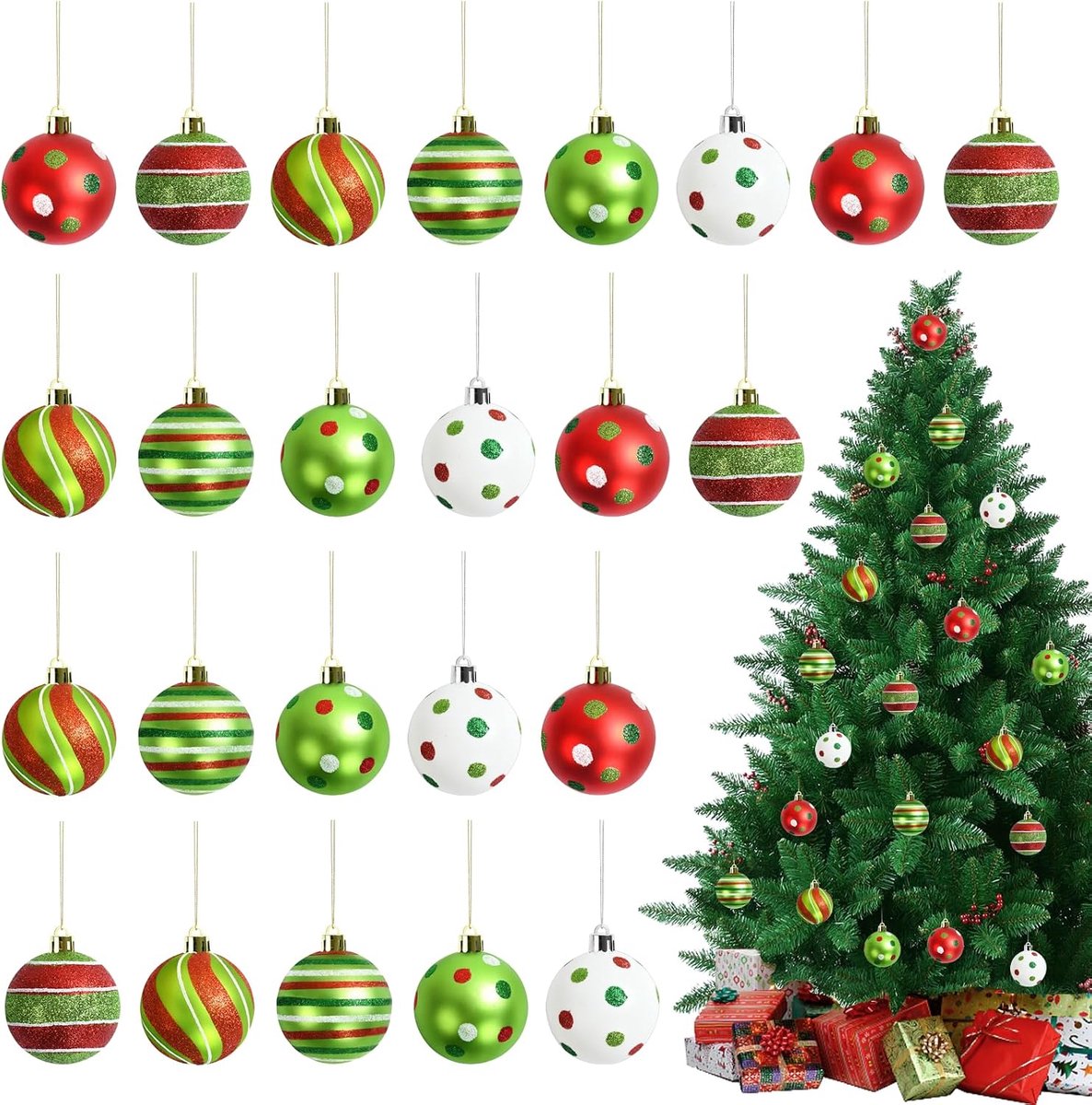 Kerstballen om op te hangen voor kerstboom, set met kerstballen voor kerstdecoratie (kleur B)