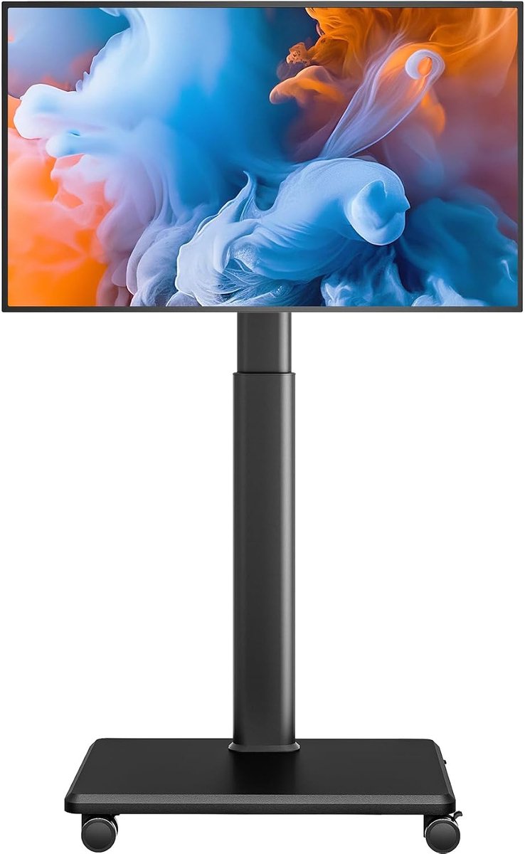 Vloer-tv-standaard, rollende vloer-tv-houder met wielen, 80 graden draaibaar in hoogte verstelbaar voor 27 tot 65 inch LCD LED OLED-tv's, geschikt voor maximaal 40 kg mobiele