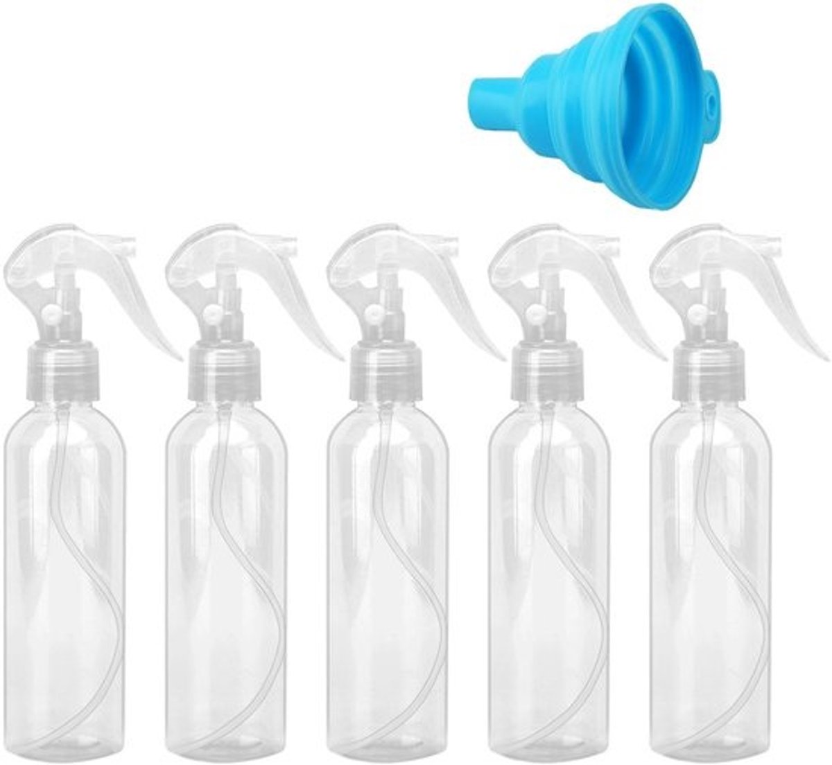 Dailygoods - Spuitfles 200 ml - Set van 5 - Plastic - Hervulbaar - Antilek - Opvouwbare trechter - Voor haar, schoonmaak, planten - Spuitflessen