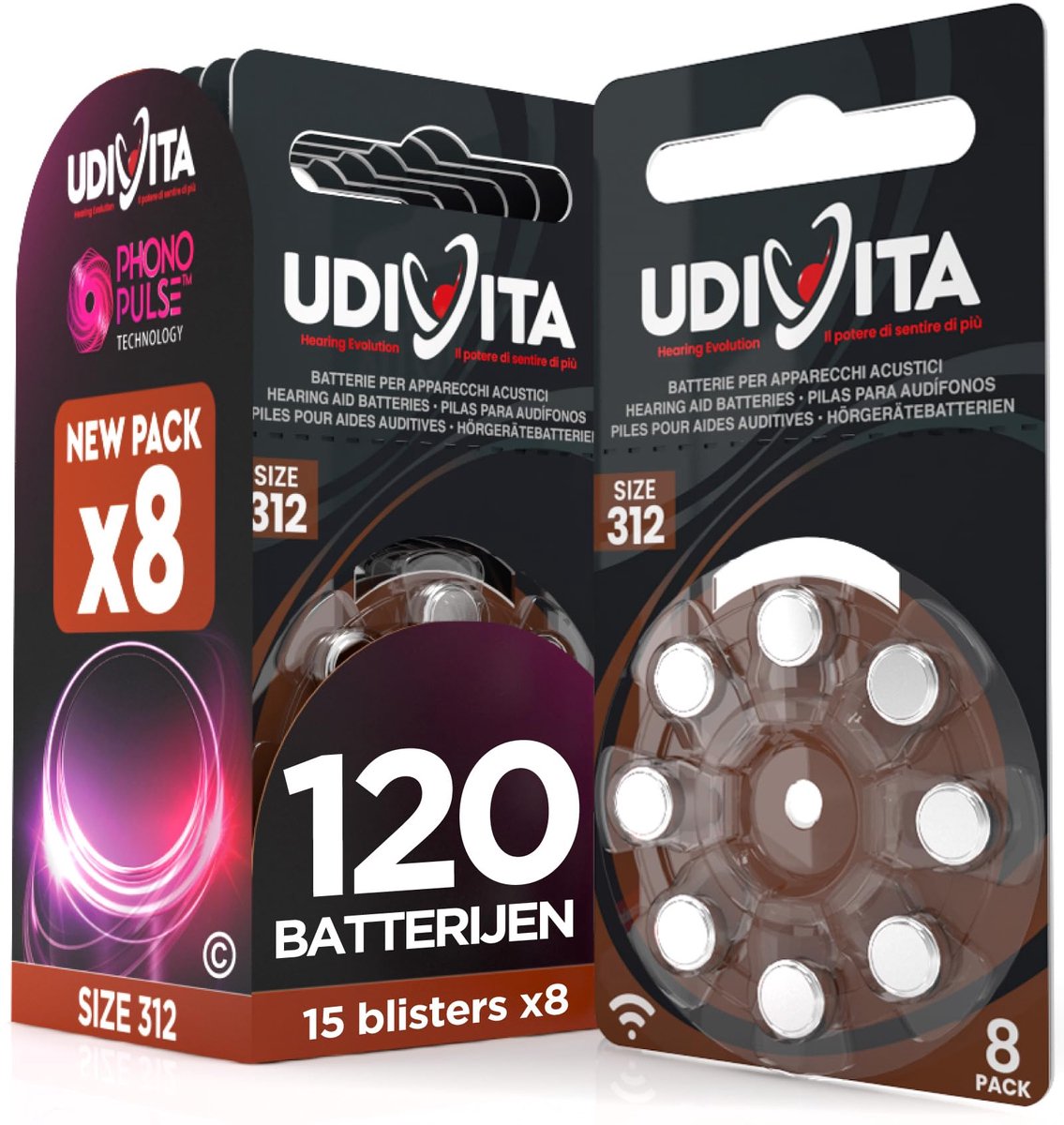 Batterijen voor hoortoestellen maat 312 PR41 - 120 stuks in 15 blisters - langdurige energie - ShopVlot