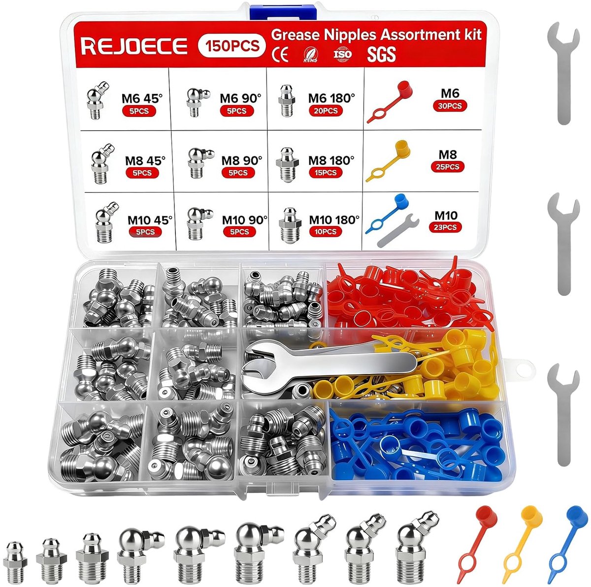 153 Pieces Grease Nipple Assortment Kit, M6 M8 M10 Metric Hydraulic Grease Nipple, Straight Lubrication Nipple Set - ShopVlot