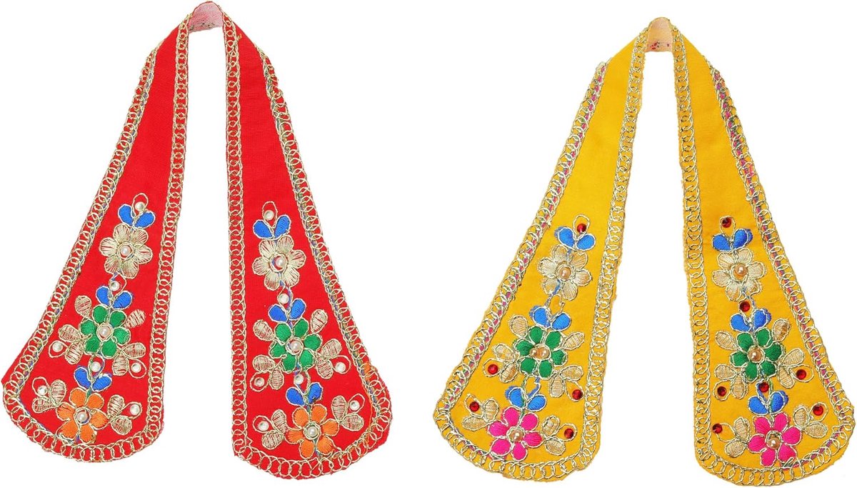 Set of 2 Decorative Puja Cloth Chunari, Pooja Chunar Ganesh Dupatta(Size:- 9" x 3") Pooja Items Articles for Indian - ShopVlot