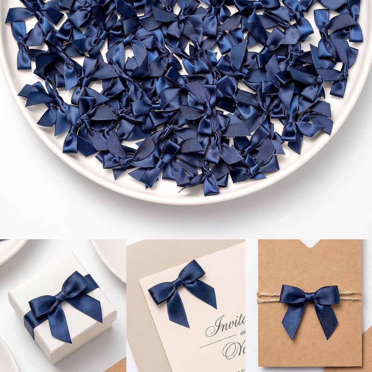 100 Stuks Strikjes Decoratie Mini Kerststrikken Marineblauw | 3,4 x 2,8 cm Geschenkstrikken Kleine Strik Decoratieve Kerst Strikken voor Kerstmis Bruiloft Verjaardag Kerstboom
