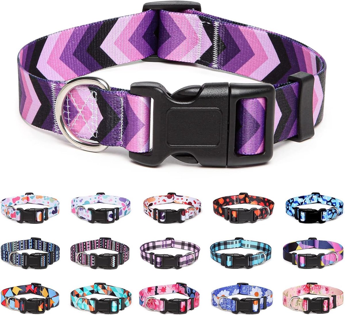 Verstelbare nylon halsband met patronen, zachte comfortabele halsband voor kleine tot middelgrote honden (L, Pijl)