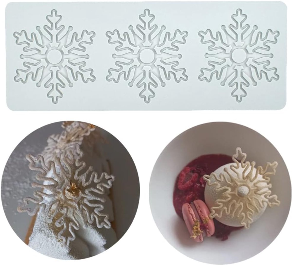 Lace Mold, Silicone Lace Fondant Mallen, Sugar Craft Impression Mold Eetbare Cake Moleculaire Cuisine Decoreren, 3 Gaten Scherpe Sneeuwvlok