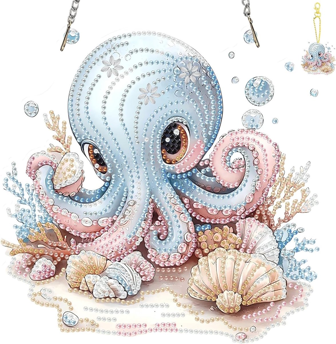 TLIOBLO Octopus hangende diamantkunst en sleutelhangers planken, speciaal gevormd diamantschilderij, hangend bord met - ShopVlot