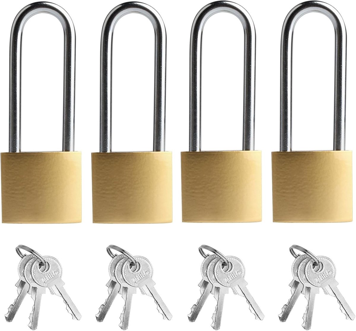 Set van 4 Weerbestendige Lange Hangsloten met Sleutels, 32mm Zware Veiligheidssloten voor Tuinpoort, Garage en Opslagruimte